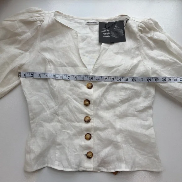 Reformation Tallulah White 100% Linen Button Up Front Top Large NWT - Picture 8 of 12